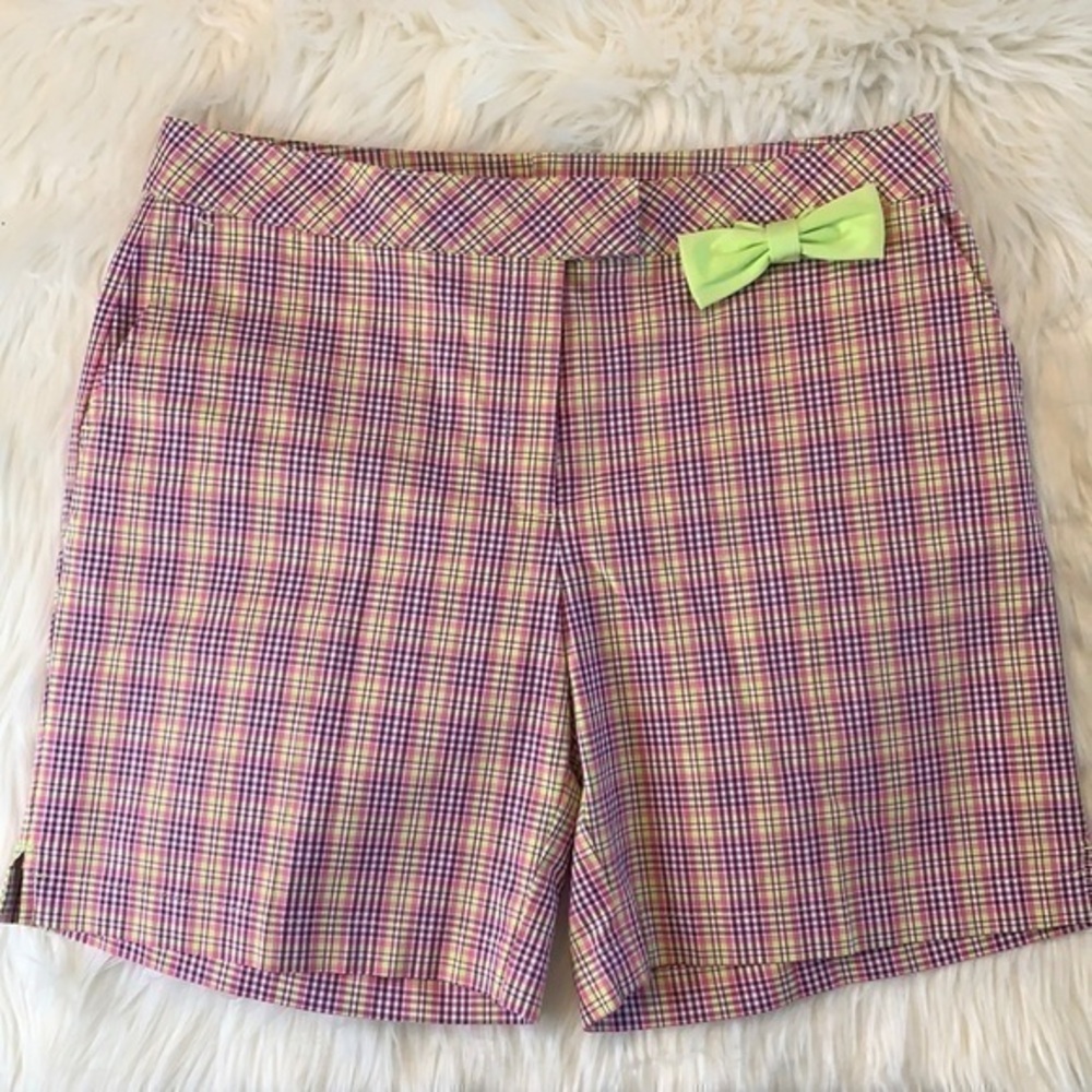 Lady Hagen Leeds plaid stretch golf shorts with bow 6